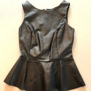 Leather Peplum Tank Top with Gold Zipper Accent